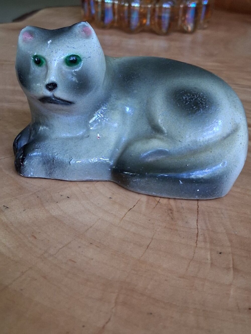 🐈😻Vintage Ceramic Cat Figurine • 4" • Gray & White Studio Pottery